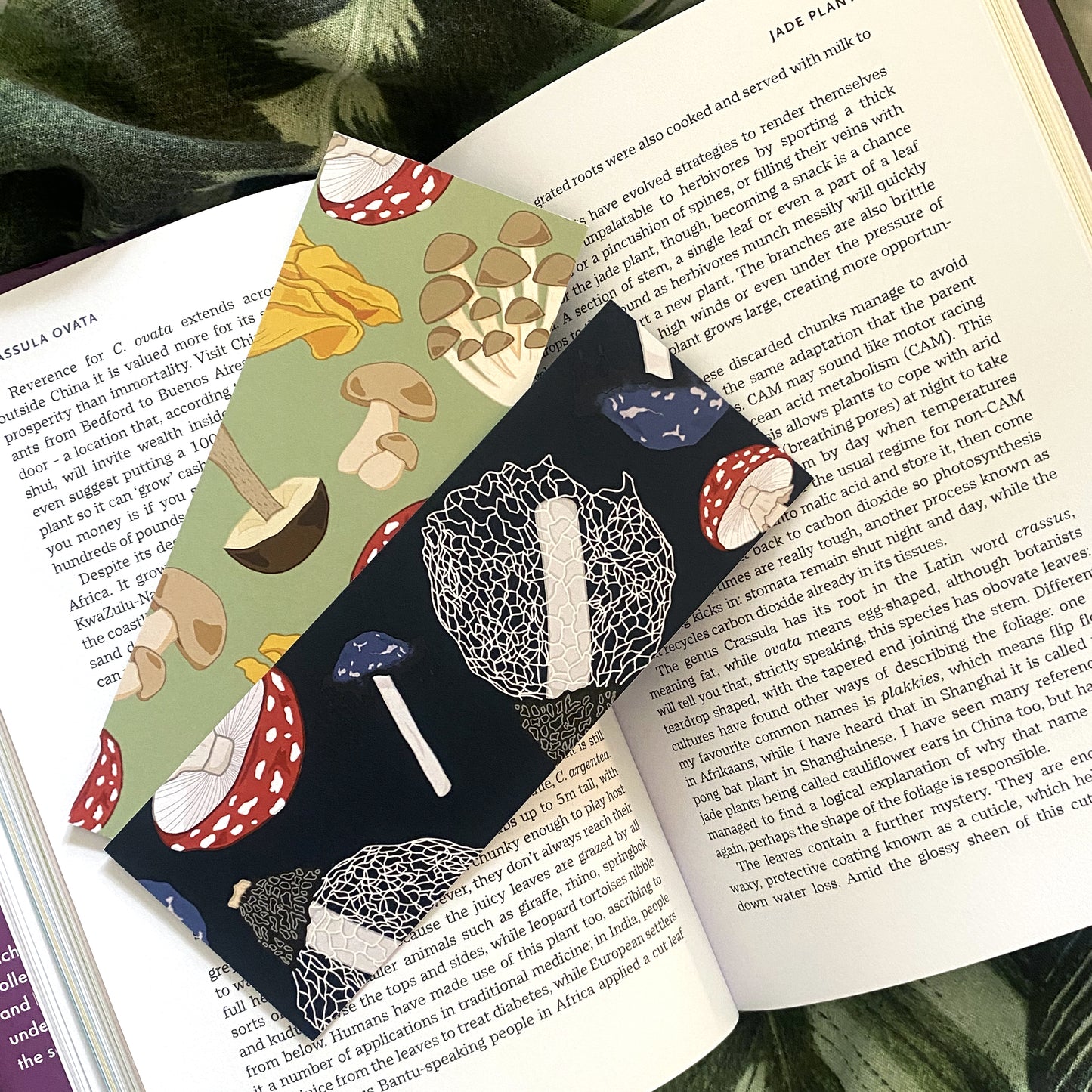 Double-Sided Fungi Bookmark in Blue